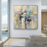 Utopia hand-painted abstract oil painting on linen canvas, front view