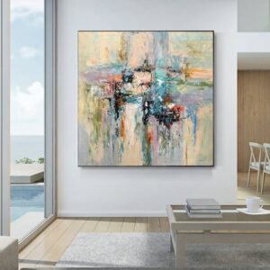 Utopia hand-painted abstract oil painting on linen canvas, front view